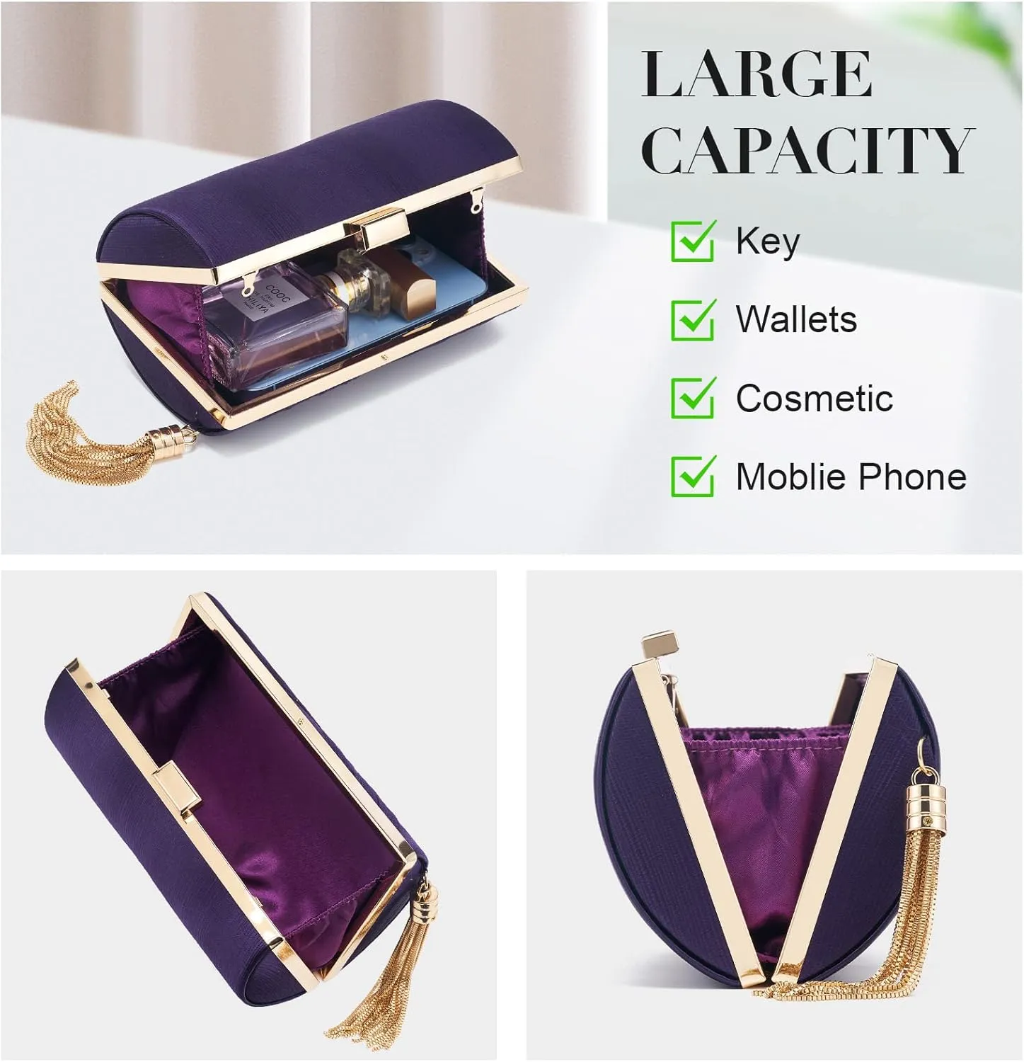 Women Clutch Bag Evening bag Fringed Evening Handbag,Lady Party Wedding Clutch Purse Chain Shoulder Cross Body Bag