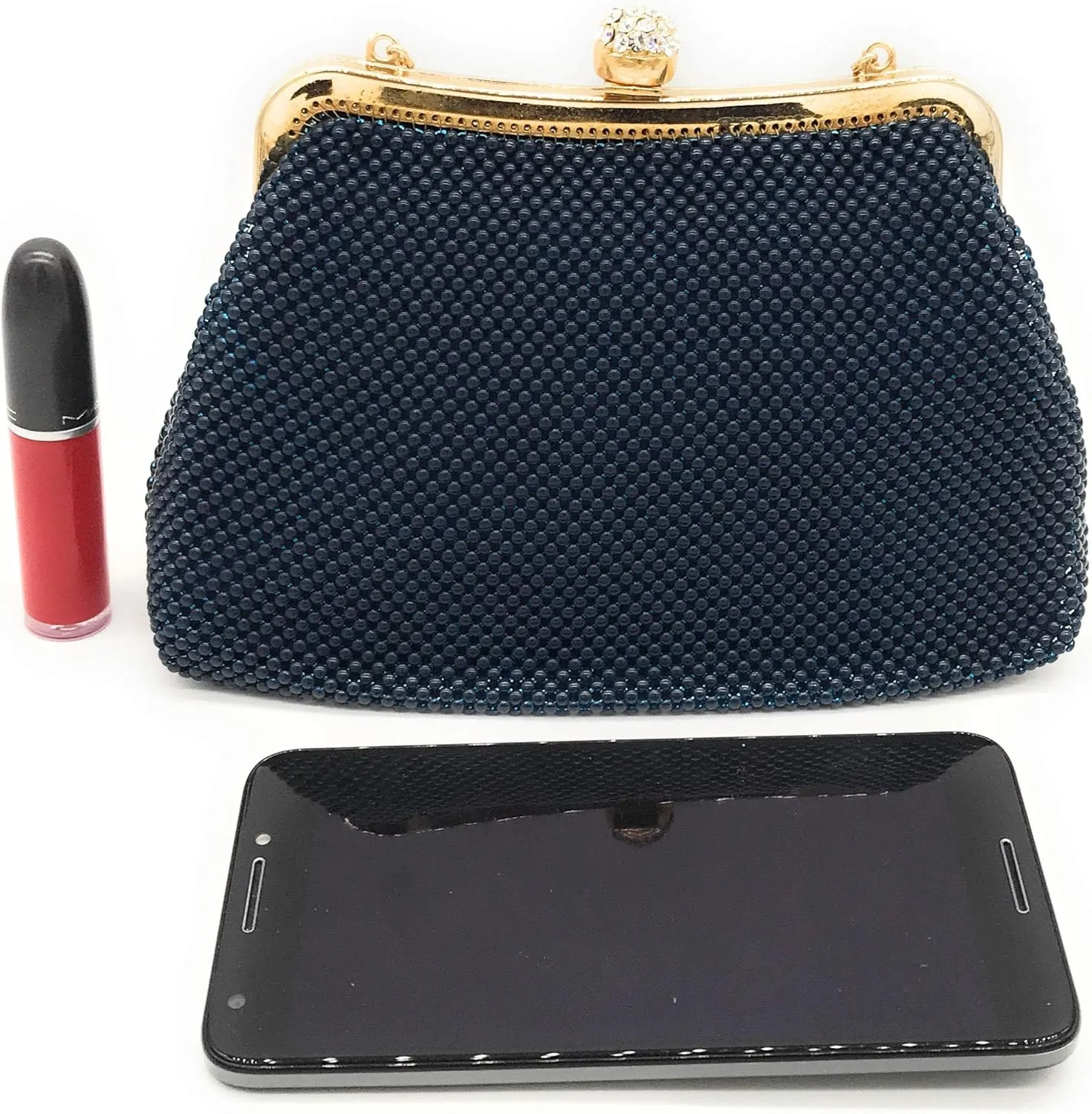 Women clutch metal beaded mesh evening purse bag for Cocktail Party Prom Wedding Banquet