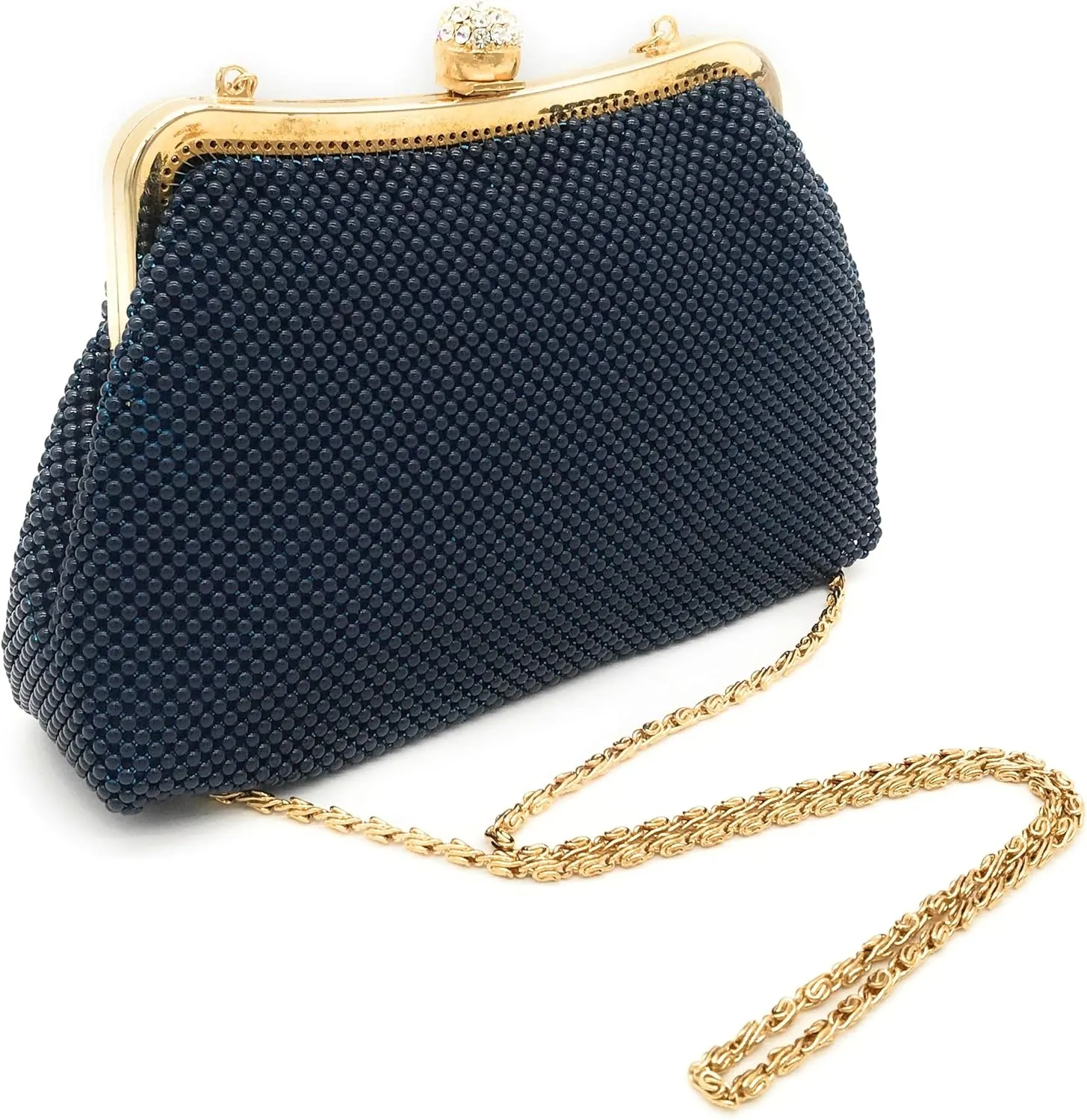 Women clutch metal beaded mesh evening purse bag for Cocktail Party Prom Wedding Banquet