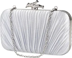 Women Clutch Purses Satin Pleated Evening Bag for Wedding, Party, Bridal, Cocktail and Formal Events with 2 Chain Strap