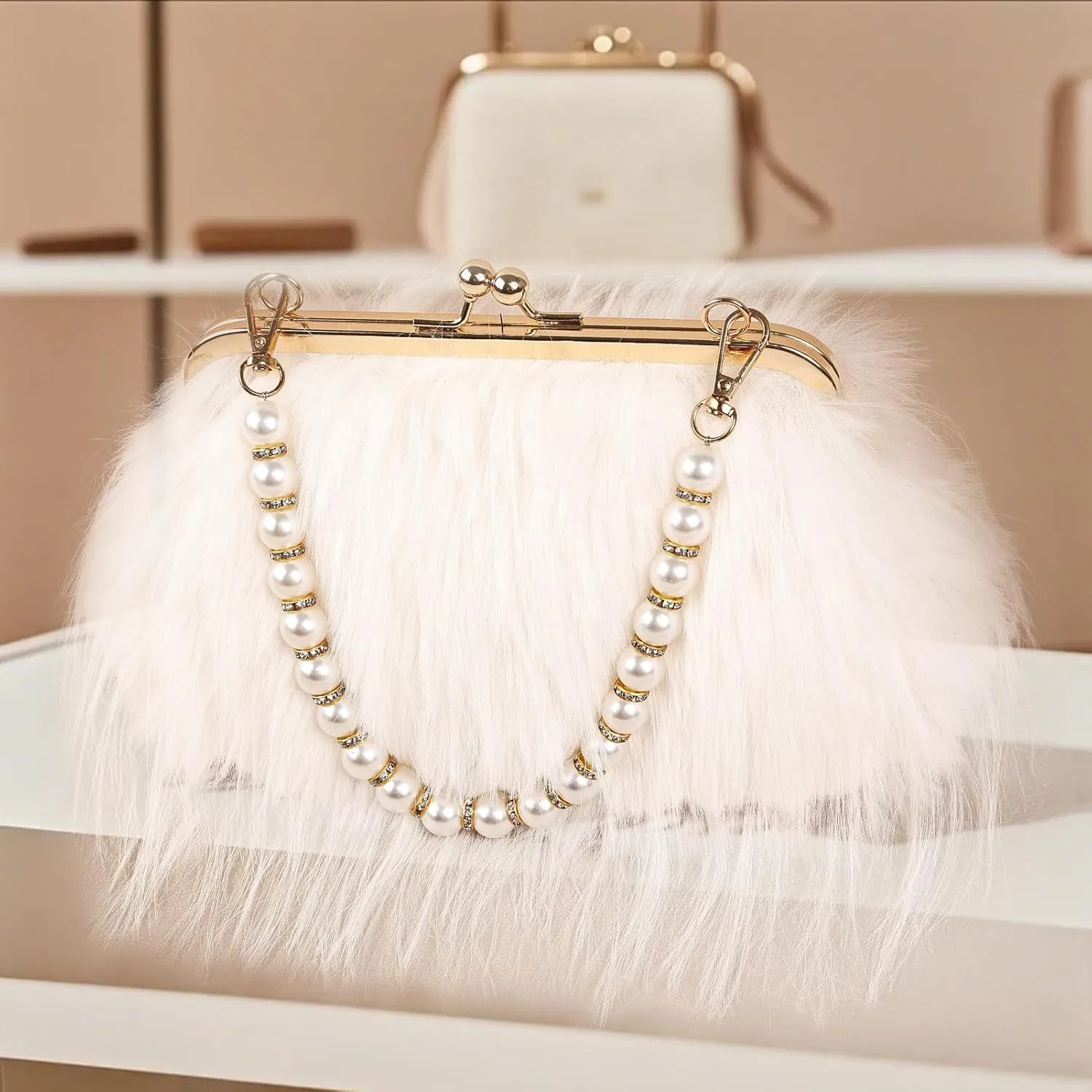 Women Clutch Purses,Fluffy Feather Evening Handbags for Wedding Party Banquet Prom Crossbody Bag