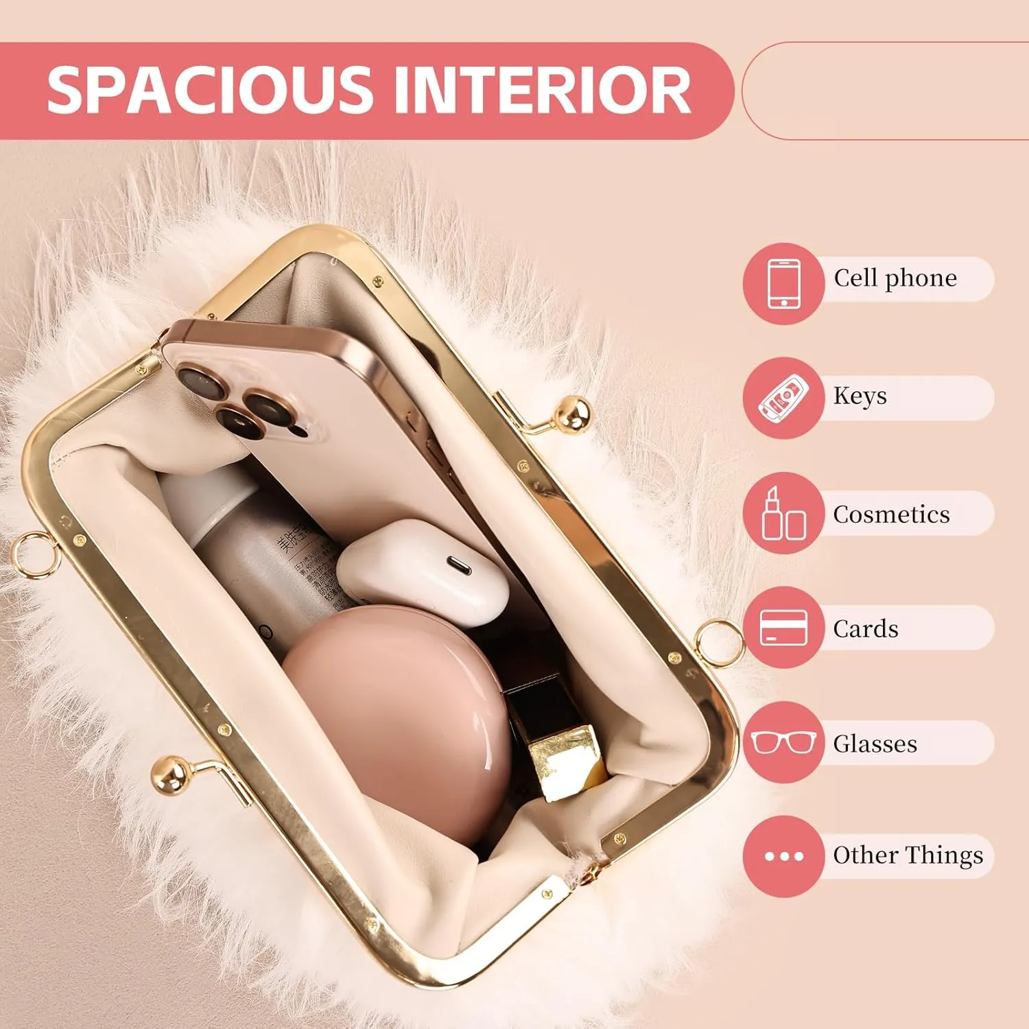 Women Clutch Purses,Fluffy Feather Evening Handbags for Wedding Party Banquet Prom Crossbody Bag