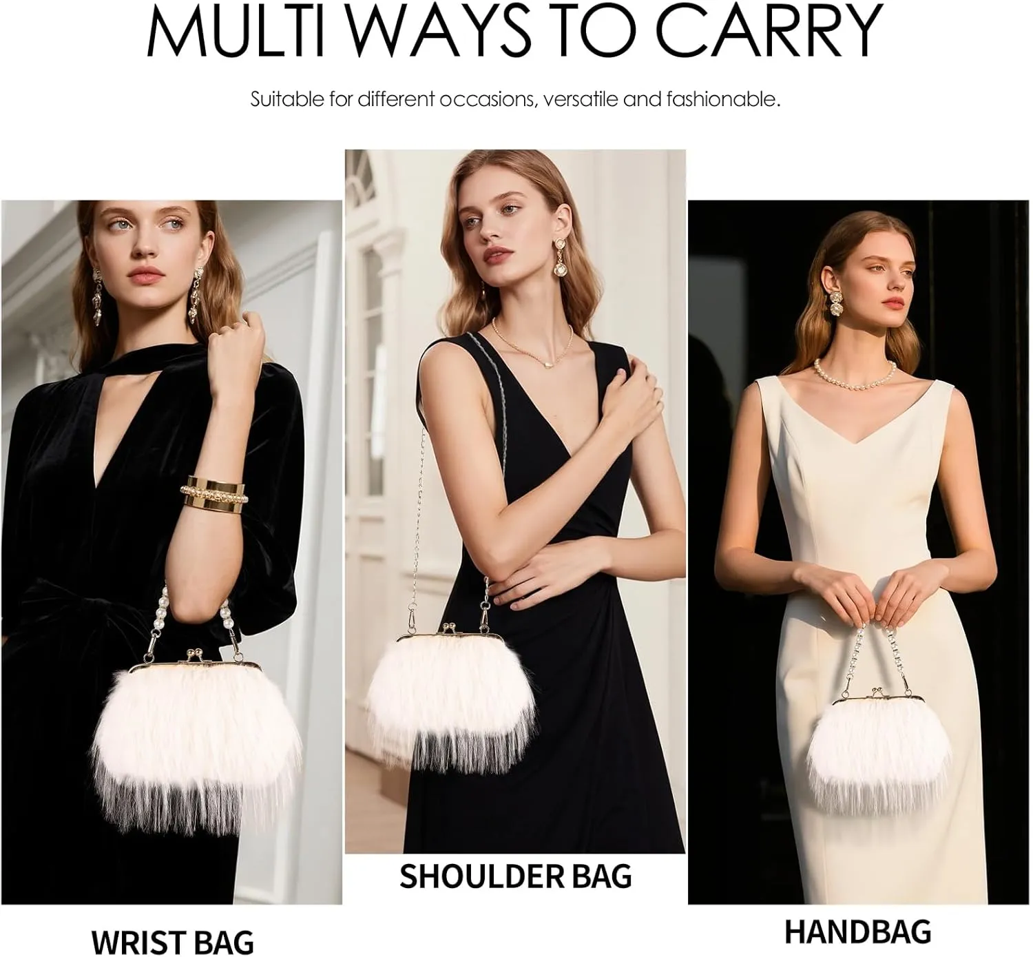 Women Clutch Purses,Fluffy Feather Evening Handbags for Wedding Party Banquet Prom Crossbody Bag