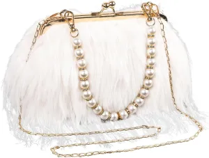 Women Clutch Purses,Fluffy Feather Evening Handbags for Wedding Party Banquet Prom Crossbody Bag