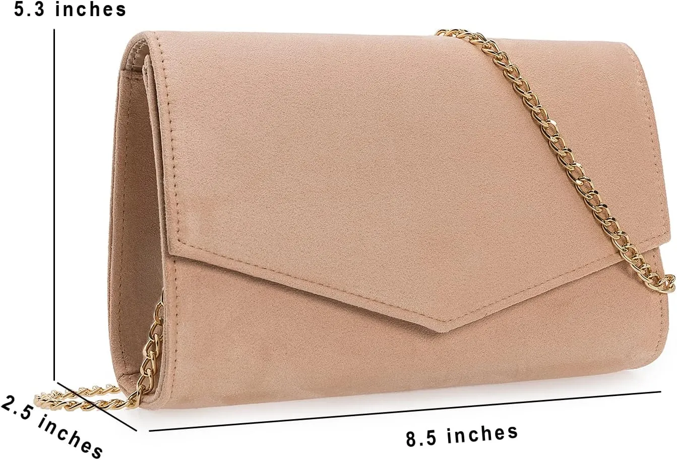Women Evening Bag Dressy Clutch Handbag Faux Suede Purse for Wedding