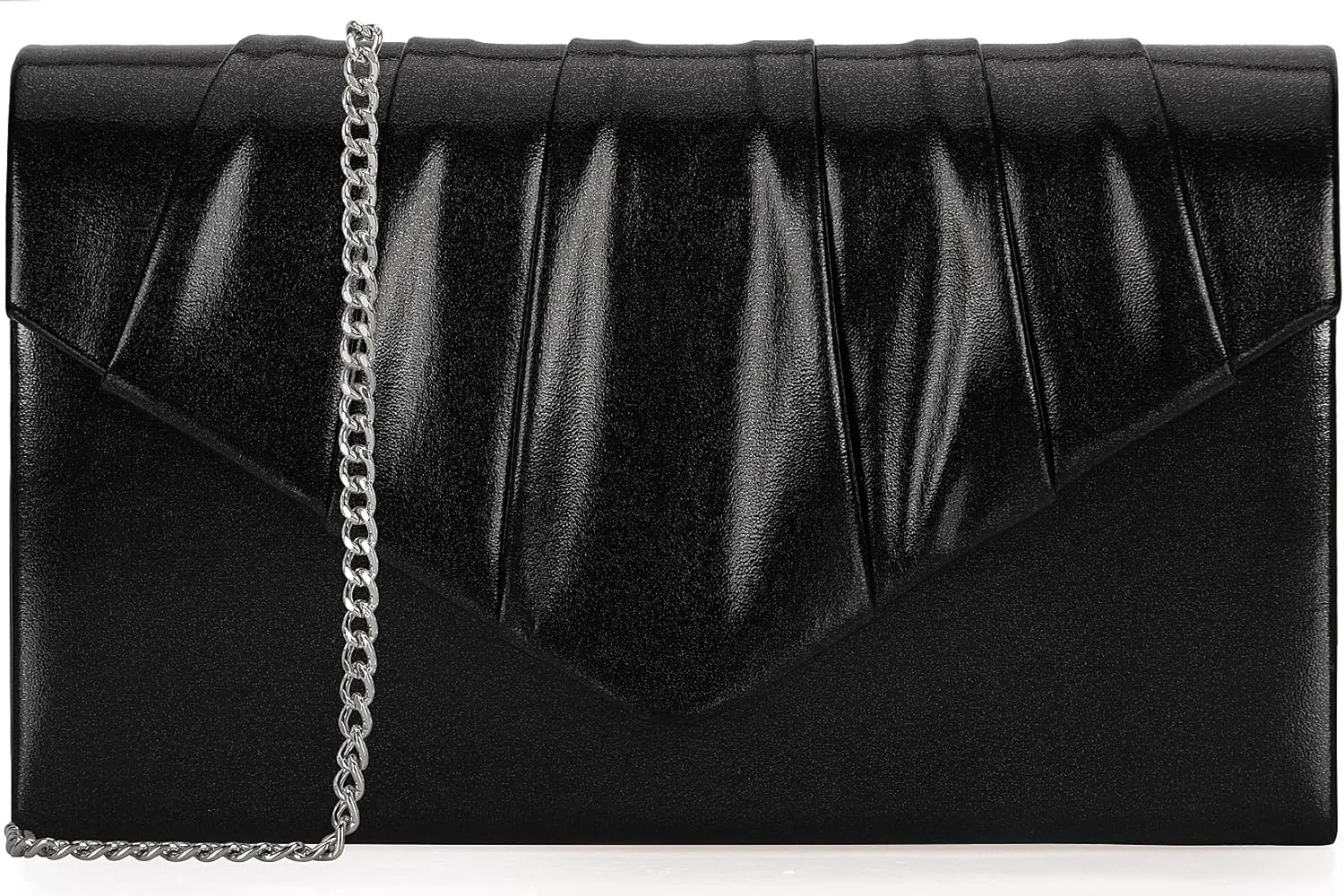 Women Evening Bag Metallic PU Clutch Handbag Pleated Flap Envelope Handbag for Formal Prom Cocktail Party