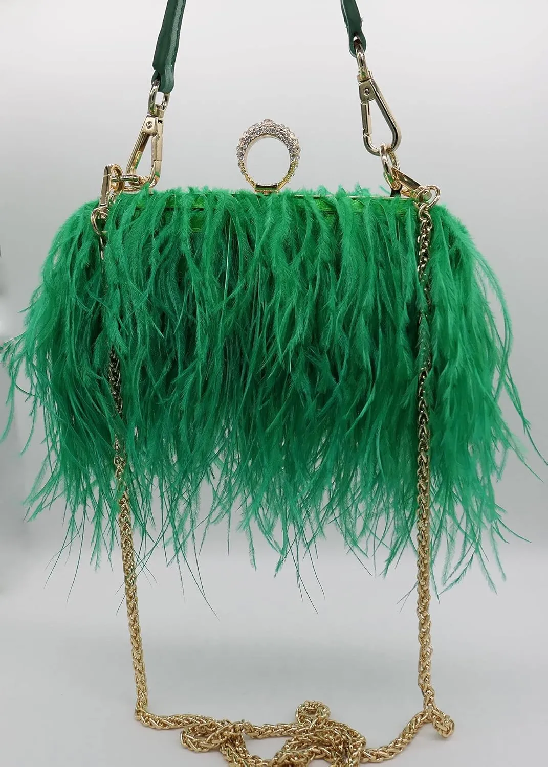 Women Fluffy Ostrich Feather Evening Dress Clutch Bag Purse Shoulder Bag