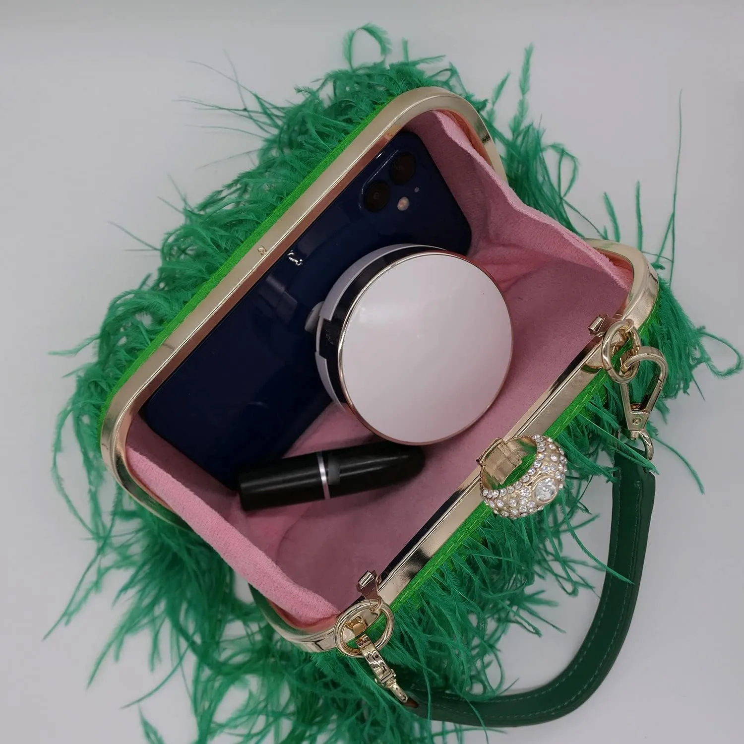 Women Fluffy Ostrich Feather Evening Dress Clutch Bag Purse Shoulder Bag