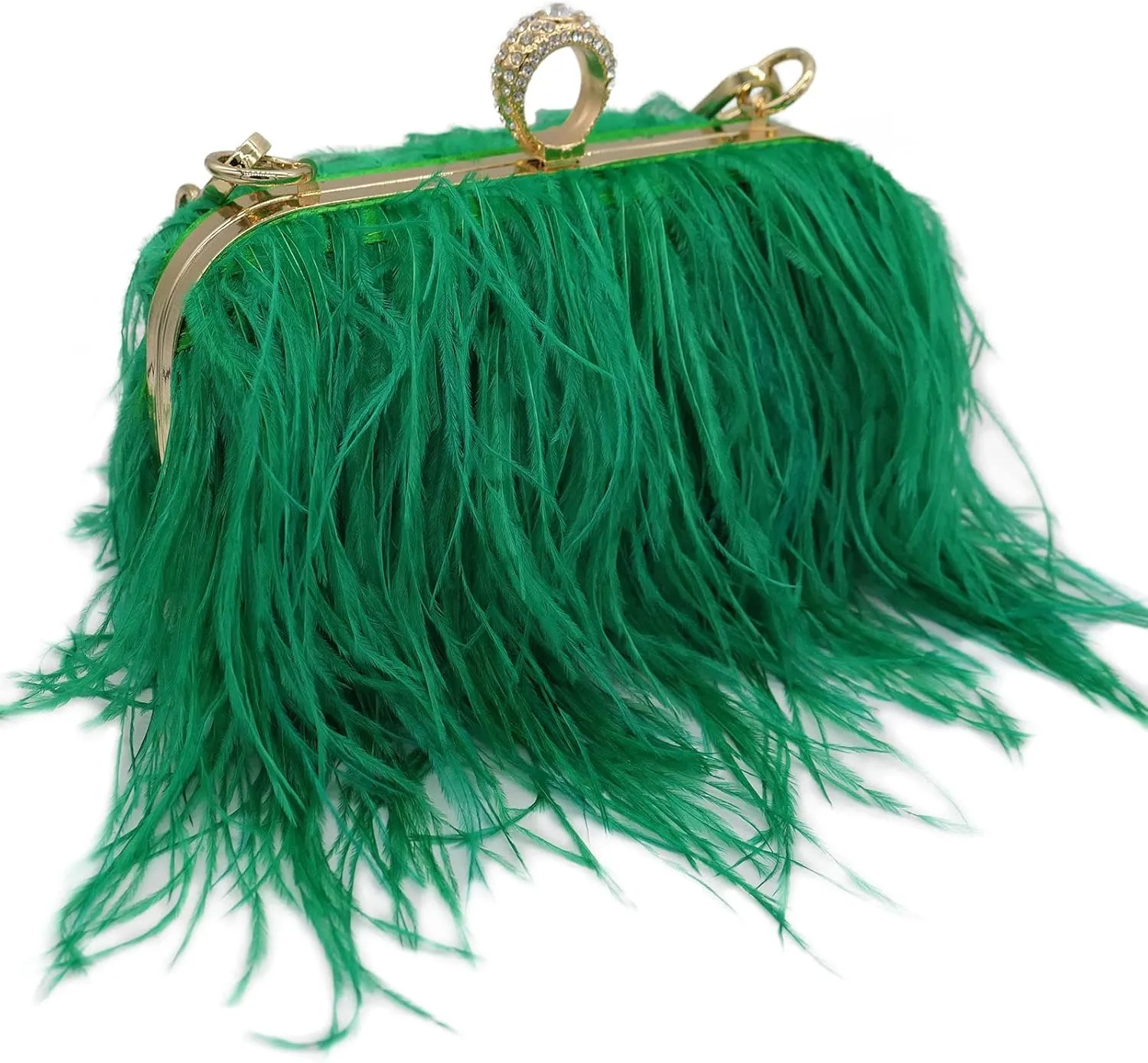 Women Fluffy Ostrich Feather Evening Dress Clutch Bag Purse Shoulder Bag