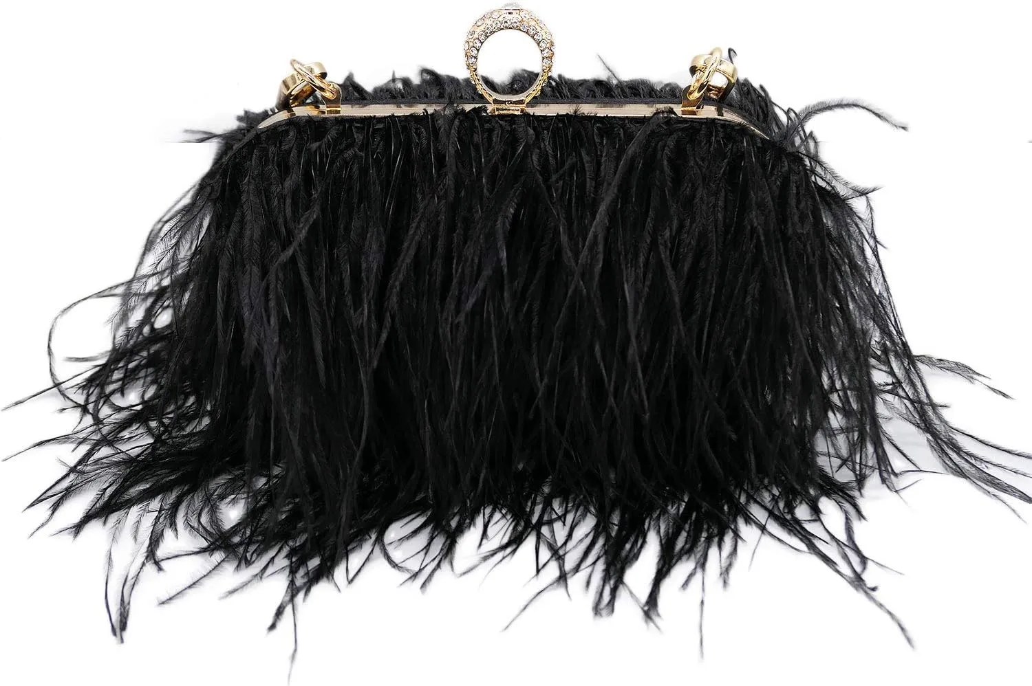 Women Fluffy Ostrich Feather Evening Dress Clutch Bag Purse Shoulder Bag