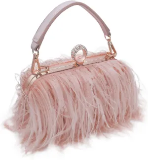 Women Fluffy Ostrich Feather Evening Dress Clutch Bag Purse Shoulder Bag