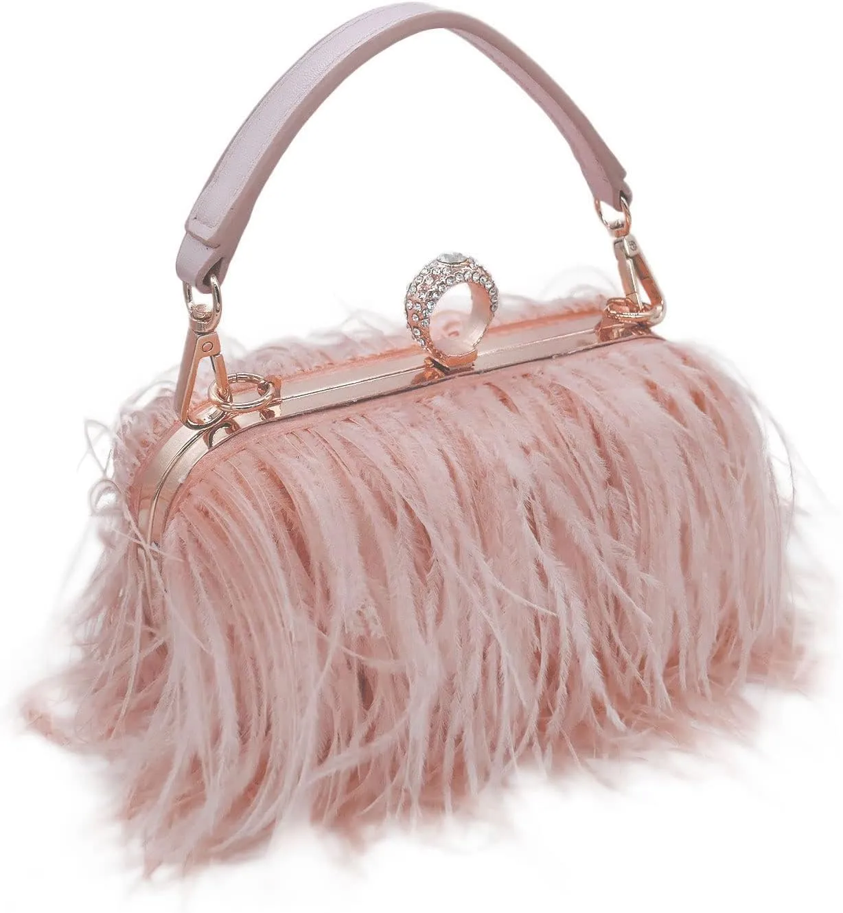 Women Fluffy Ostrich Feather Evening Dress Clutch Bag Purse Shoulder Bag