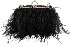 Women Fluffy Ostrich Feather Evening Dress Clutch Bag Purse Shoulder Bag