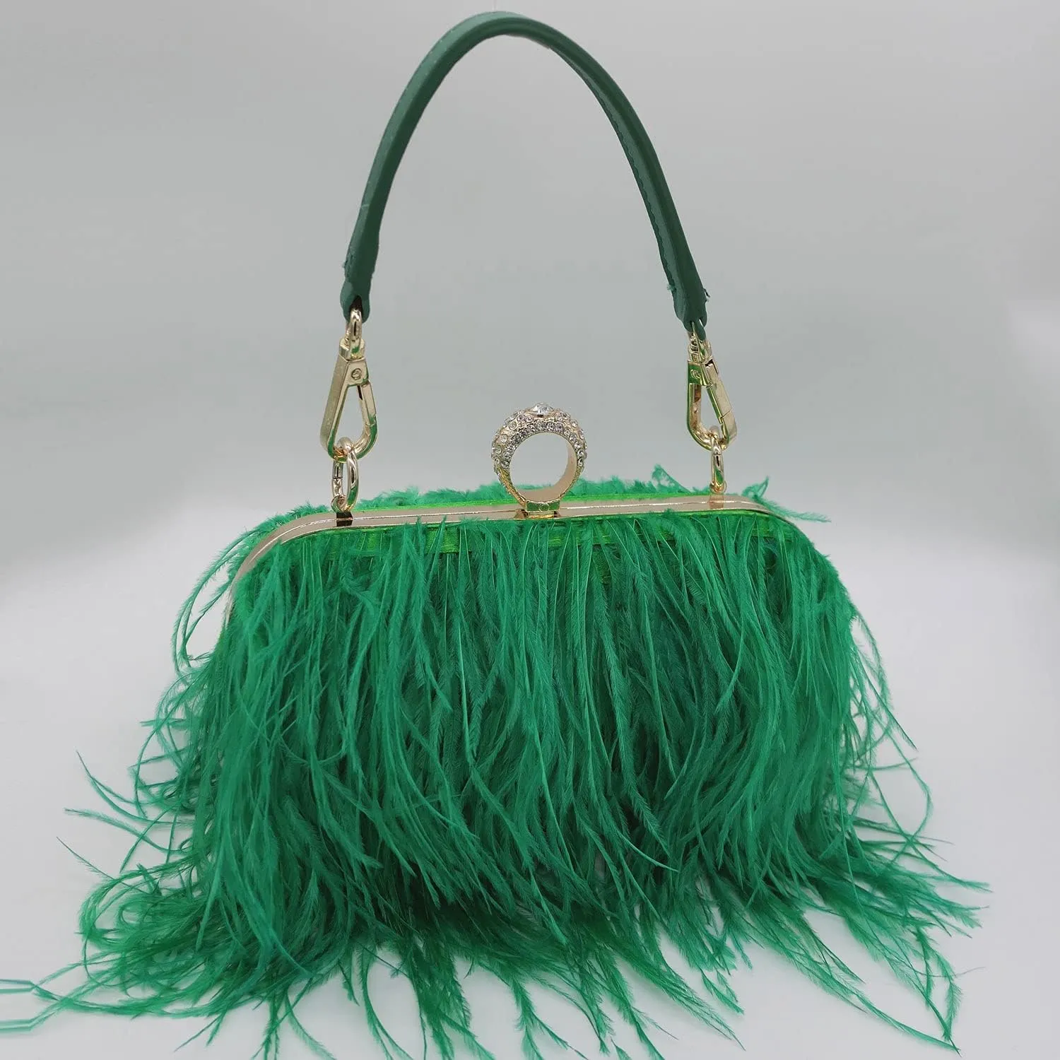 Women Fluffy Ostrich Feather Evening Dress Clutch Bag Purse Shoulder Bag