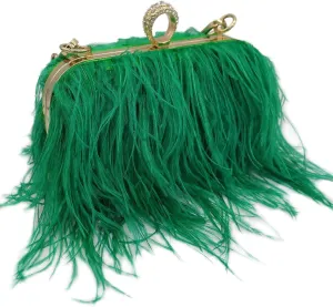 Women Fluffy Ostrich Feather Evening Dress Clutch Bag Purse Shoulder Bag