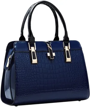 Women Handbag Leather Top Handle Handbag Crocodile Print Ladies Bright Large Capacity Bag with Adjustable Long Strap