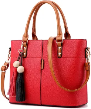 Women Handbag Tassel Desinger Tote PU Leather Shoulder Bag Purse Stitching Pattern Crossbody Bag Satchel