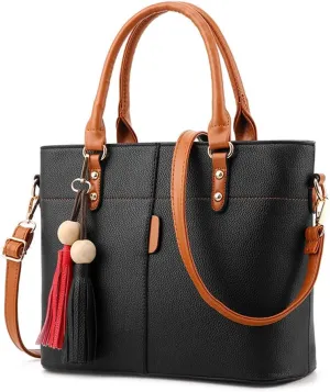 Women Handbag Tassel Desinger Tote PU Leather Shoulder Bag Purse Stitching Pattern Crossbody Bag Satchel