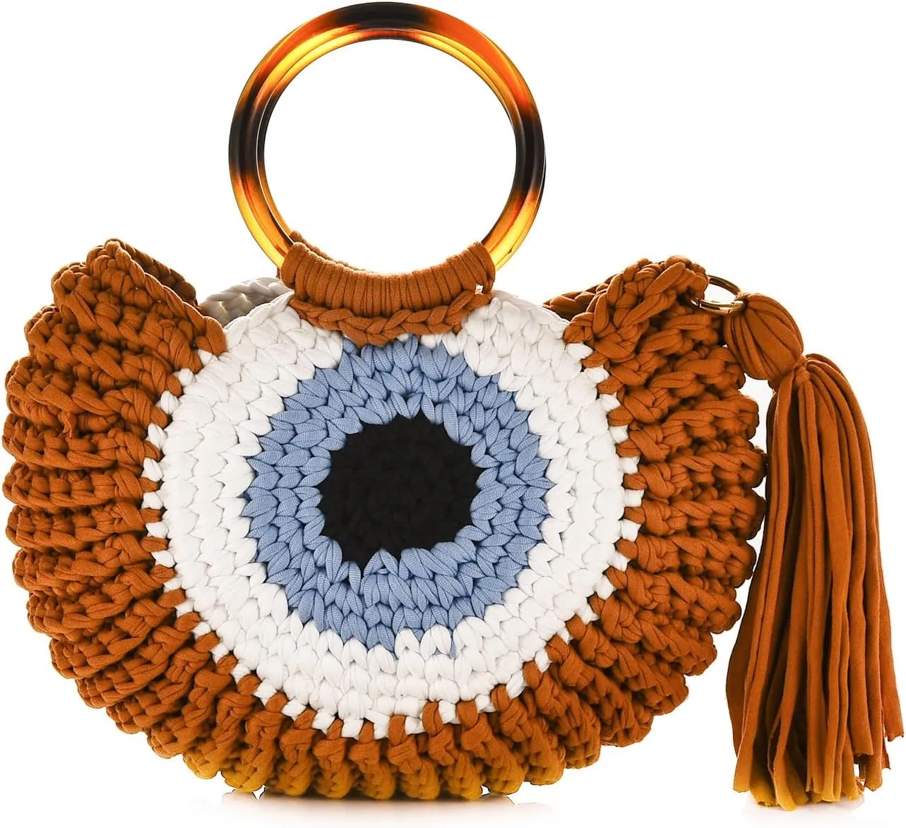 Women Handwoven Hobo Bag Evil Eye Chunky Yarn Knitted Clutch Top-handle Handbag Crochet Wedding Party Beach Tote Purse