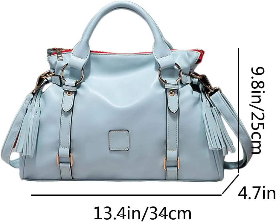 Women Hobo Tote Purse Handbag Faux Leather Top-handle Shoulder Bag with Tassel Pendant