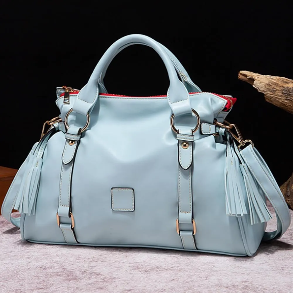Women Hobo Tote Purse Handbag Faux Leather Top-handle Shoulder Bag with Tassel Pendant