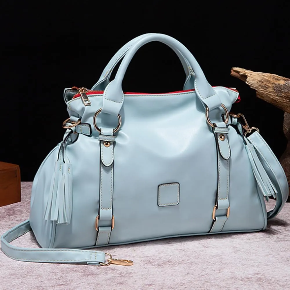 Women Hobo Tote Purse Handbag Faux Leather Top-handle Shoulder Bag with Tassel Pendant