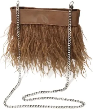 Women Natural Fluffy Ostrich Feather Evening Clutch Purse Shoulder Crossbody Bag