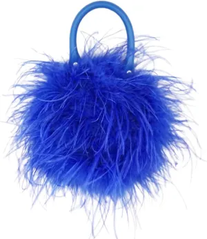Women Ostrich Feather Evening Clutch Mini Purse Prom Round Handbag for Party Banquet Fluffy Plush (royal blue)