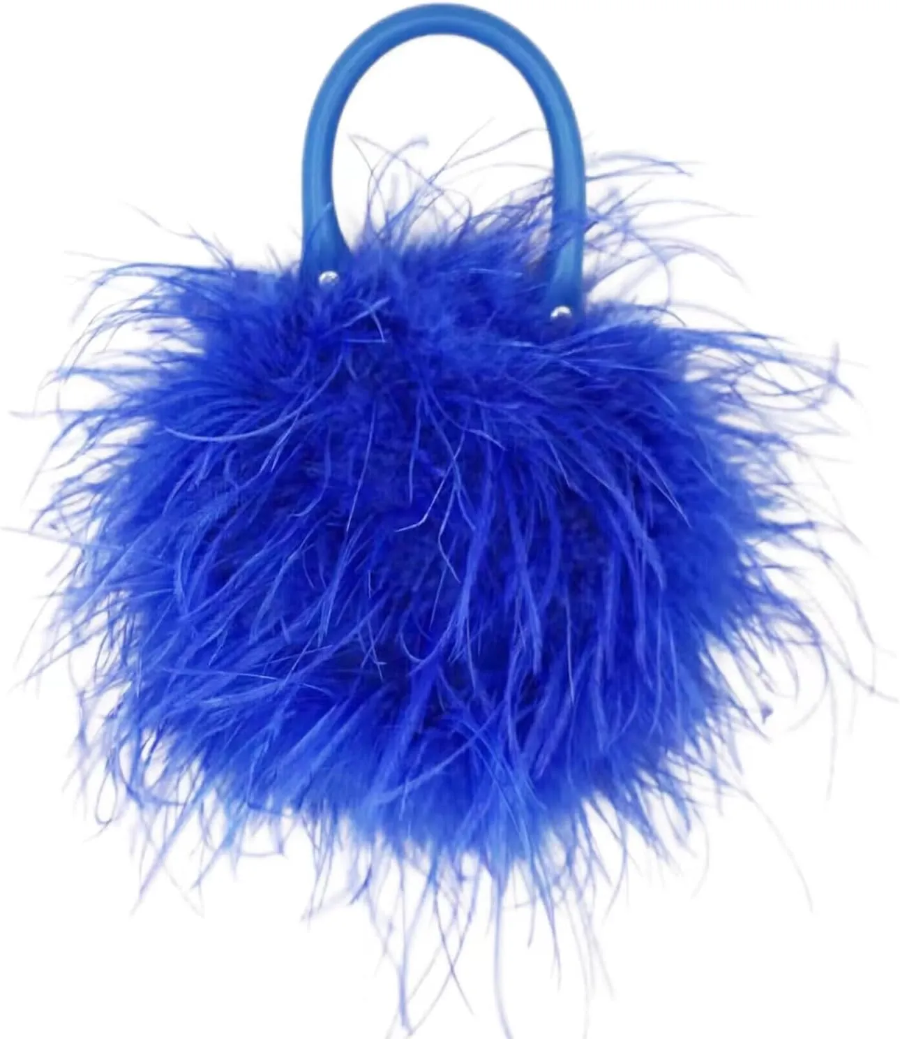 Women Ostrich Feather Evening Clutch Mini Purse Prom Round Handbag for Party Banquet Fluffy Plush (royal blue)
