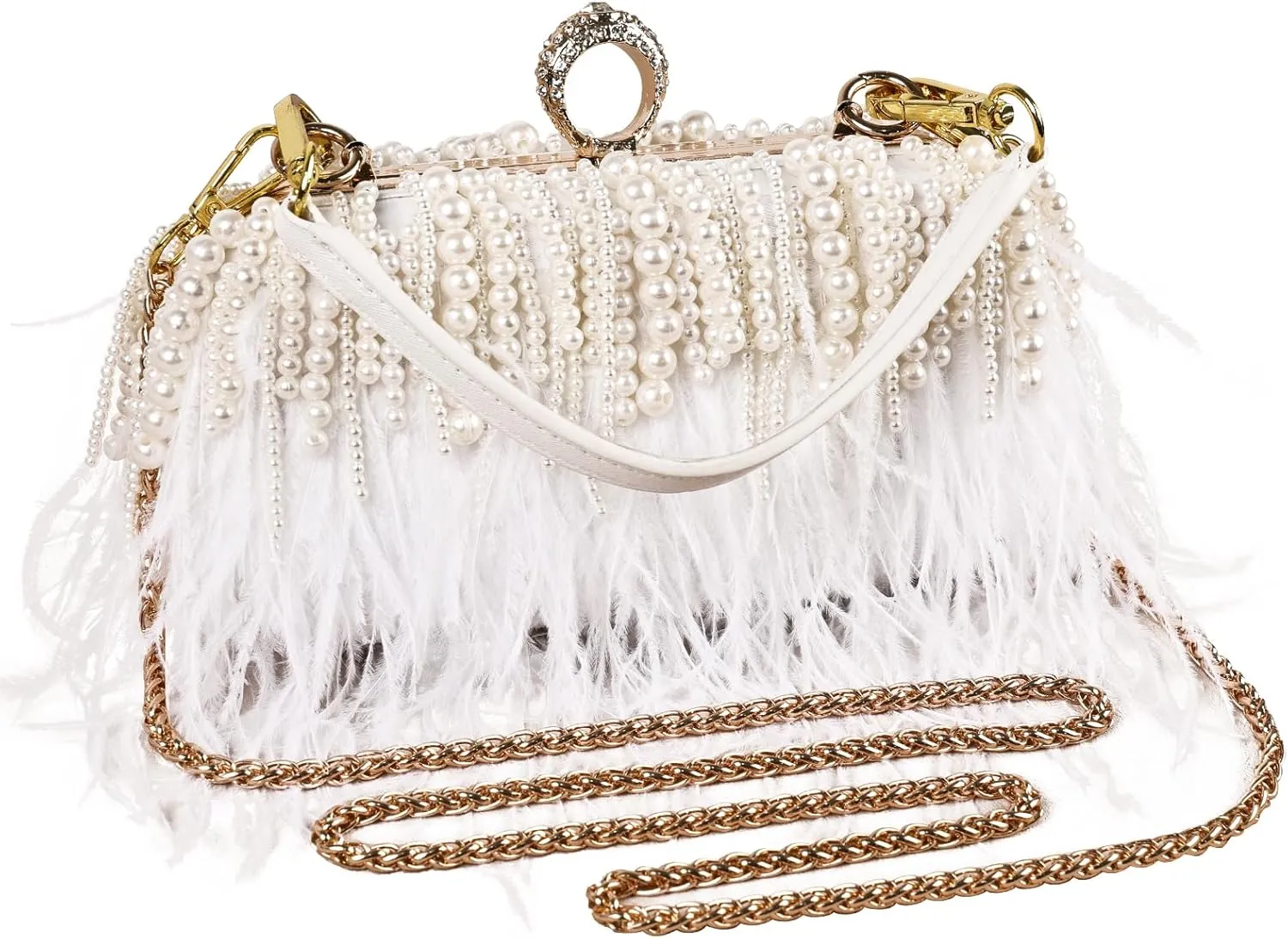 Women Ostrich Feather Tote Bag Fluffy Purse Clutch Feather Shoulder Crossbody Bag Evening Handbag for Wedding Party