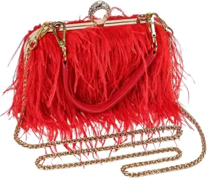 Women Ostrich Feather Tote Bag Fluffy Purse Clutch Feather Shoulder Crossbody Bag Evening Handbag for Wedding Party