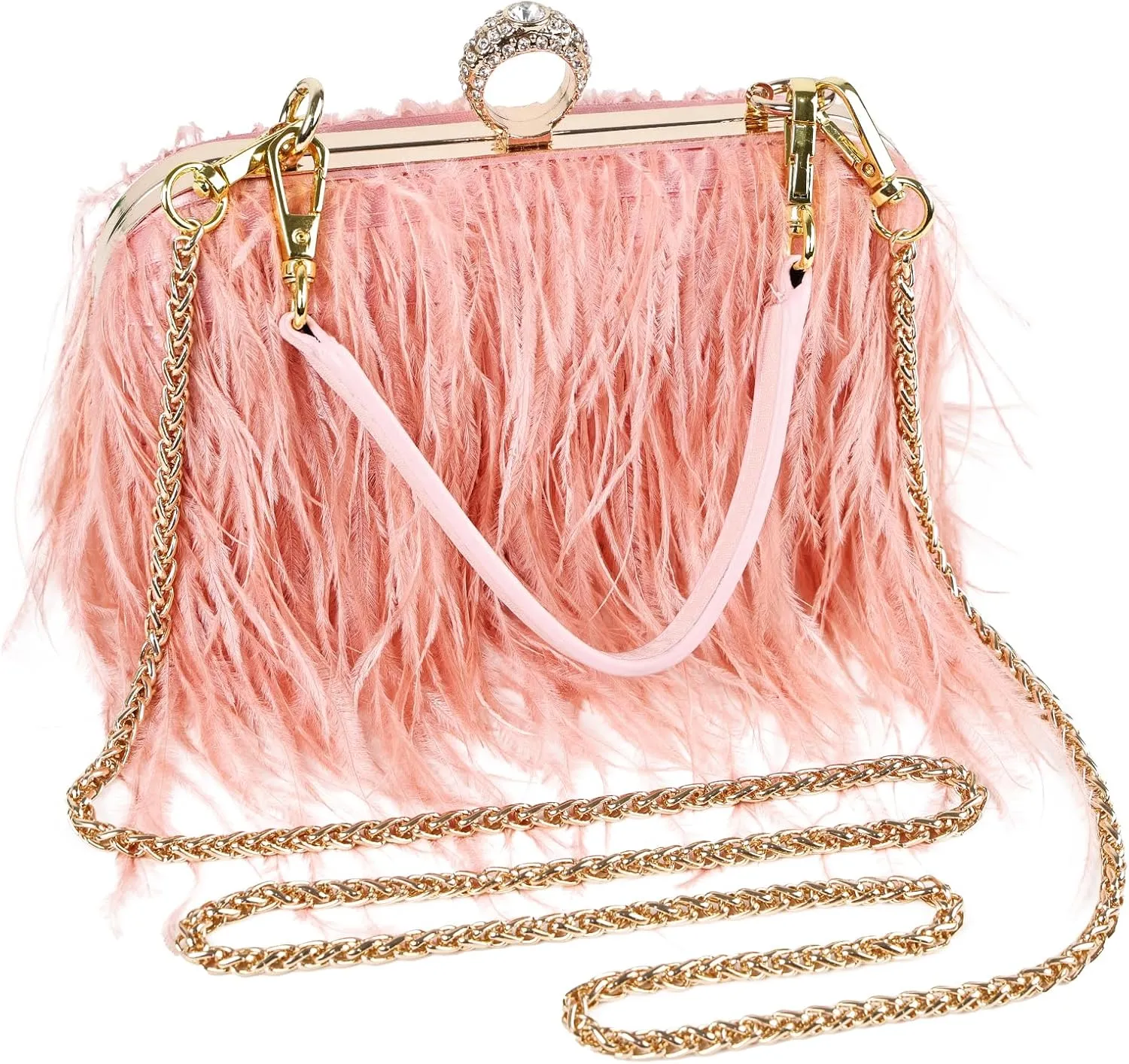Women Ostrich Feather Tote Bag Fluffy Purse Clutch Feather Shoulder Crossbody Bag Evening Handbag for Wedding Party