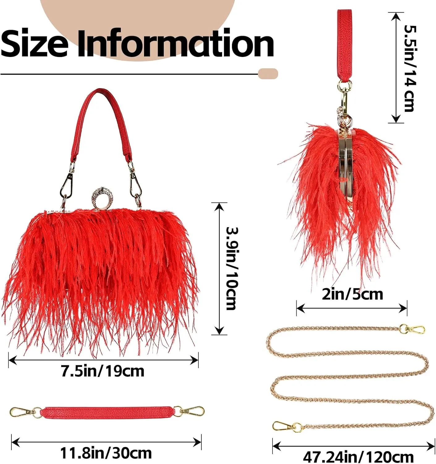 Women Ostrich Feather Tote Bag Fluffy Purse Clutch Feather Shoulder Crossbody Bag Evening Handbag for Wedding Party