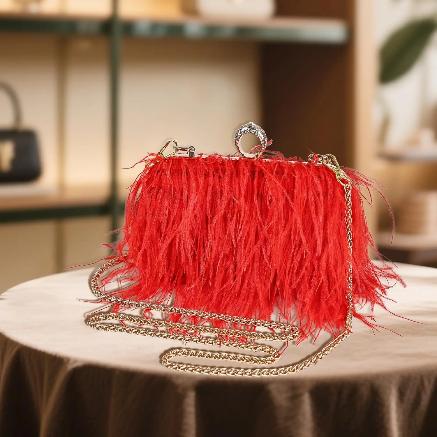 Women Ostrich Feather Tote Bag Fluffy Purse Clutch Feather Shoulder Crossbody Bag Evening Handbag for Wedding Party