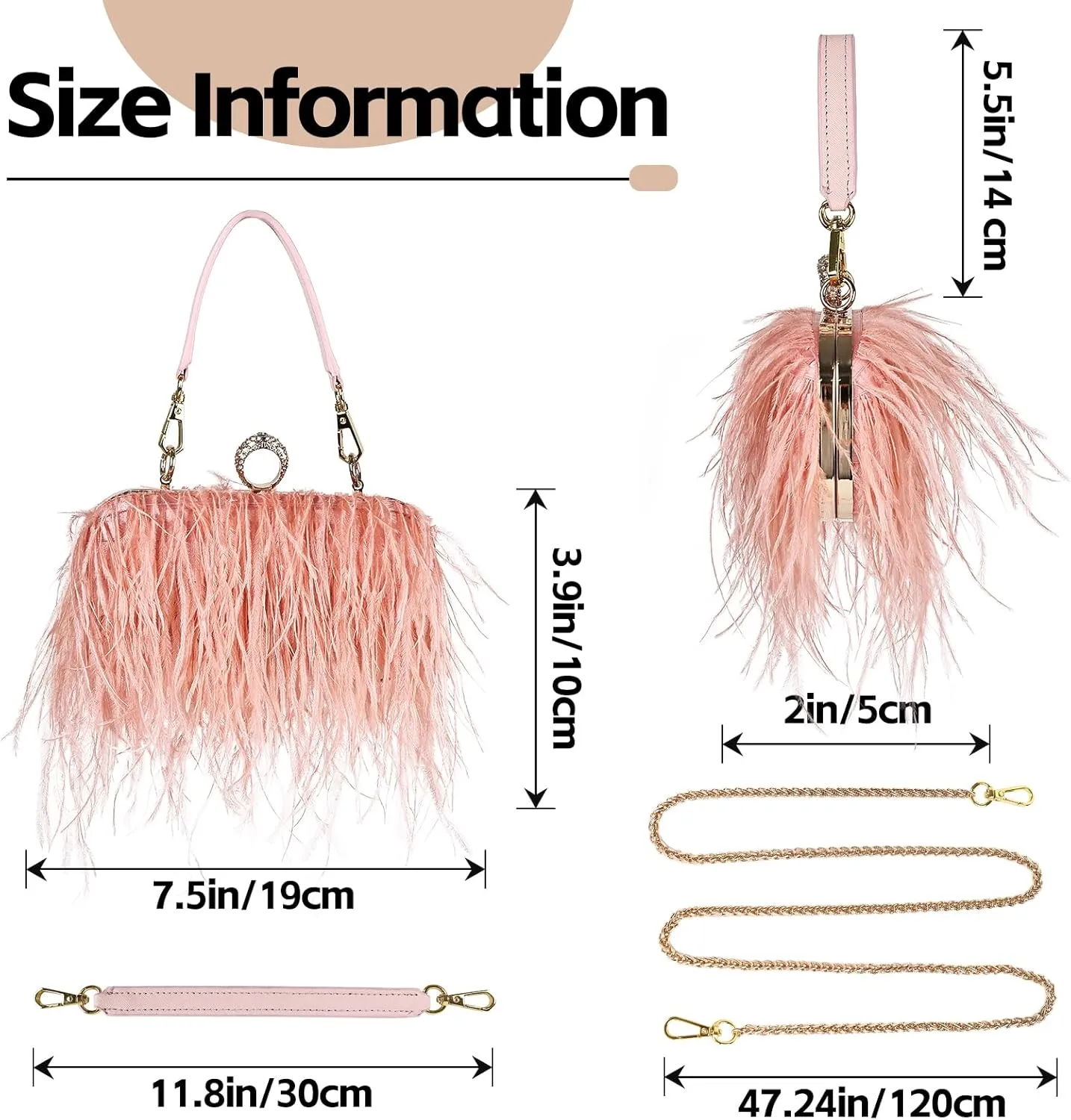 Women Ostrich Feather Tote Bag Fluffy Purse Clutch Feather Shoulder Crossbody Bag Evening Handbag for Wedding Party