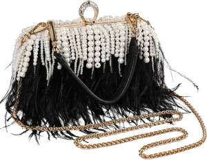 Women Ostrich Feather Tote Bag Fluffy Purse Clutch Feather Shoulder Crossbody Bag Evening Handbag for Wedding Party