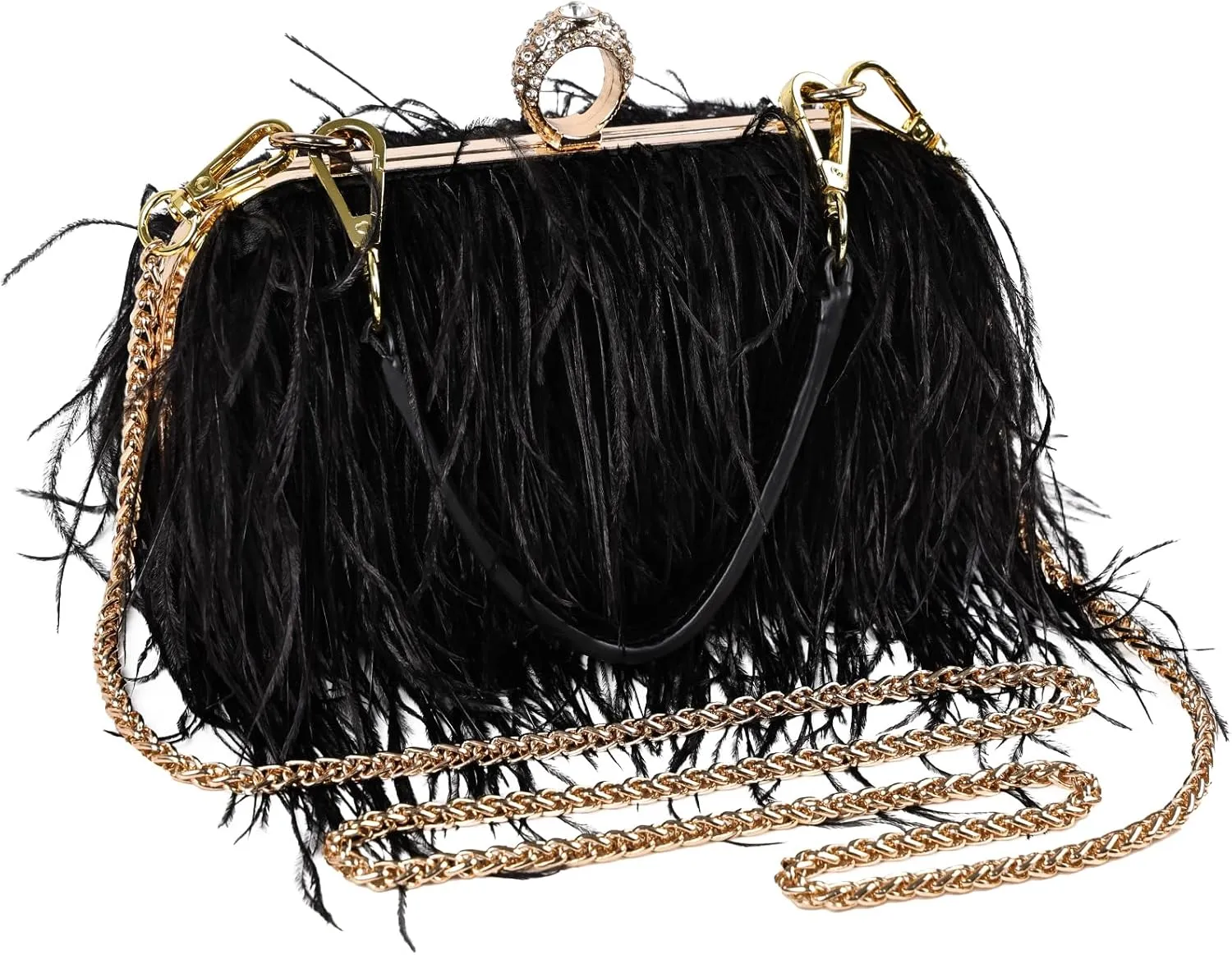 Women Ostrich Feather Tote Bag Fluffy Purse Clutch Feather Shoulder Crossbody Bag Evening Handbag for Wedding Party