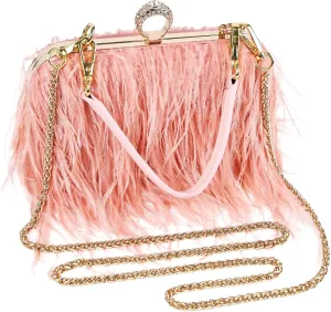 Women Ostrich Feather Tote Bag Fluffy Purse Clutch Feather Shoulder Crossbody Bag Evening Handbag for Wedding Party