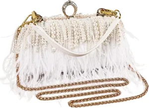 Women Ostrich Feather Tote Bag Fluffy Purse Clutch Feather Shoulder Crossbody Bag Evening Handbag for Wedding Party
