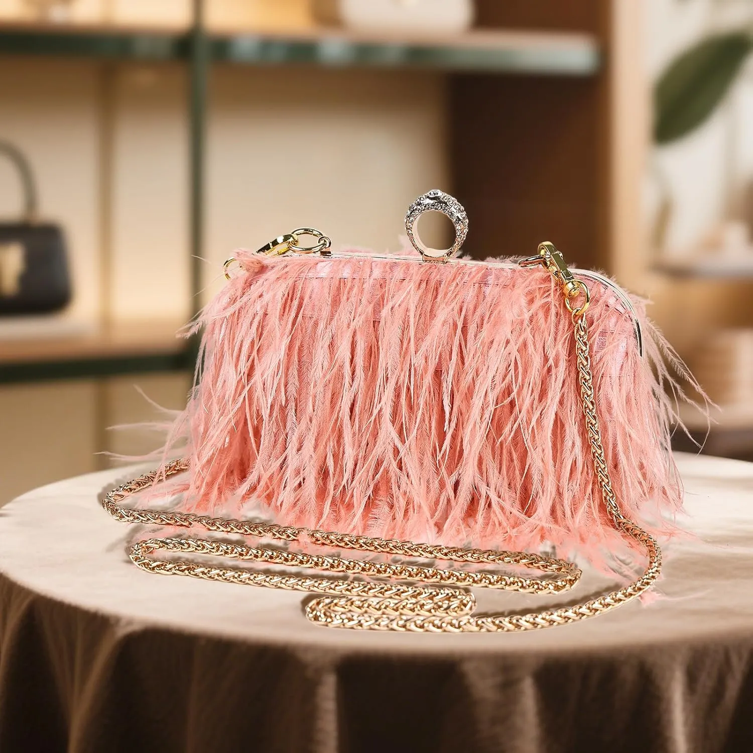 Women Ostrich Feather Tote Bag Fluffy Purse Clutch Feather Shoulder Crossbody Bag Evening Handbag for Wedding Party