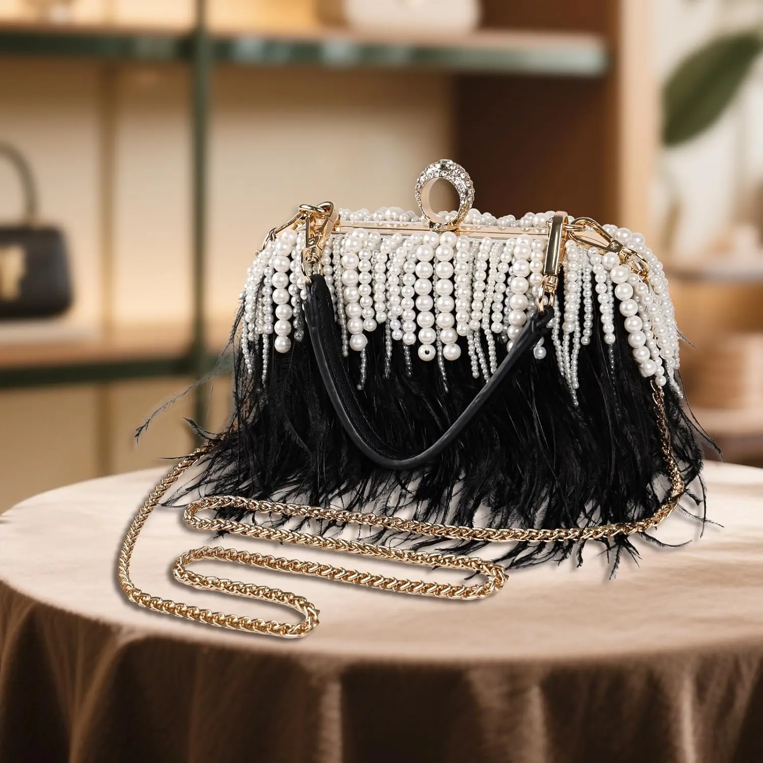 Women Ostrich Feather Tote Bag Fluffy Purse Clutch Feather Shoulder Crossbody Bag Evening Handbag for Wedding Party