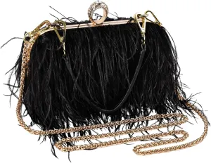 Women Ostrich Feather Tote Bag Fluffy Purse Clutch Feather Shoulder Crossbody Bag Evening Handbag for Wedding Party