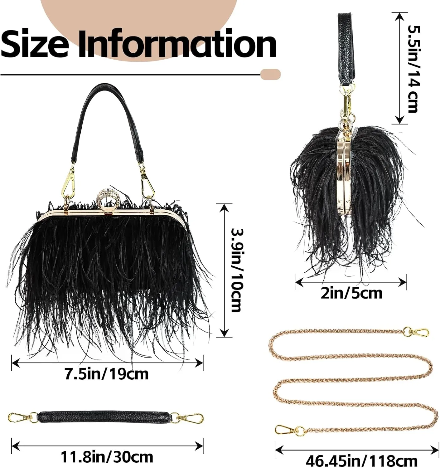 Women Ostrich Feather Tote Bag Fluffy Purse Clutch Feather Shoulder Crossbody Bag Evening Handbag for Wedding Party