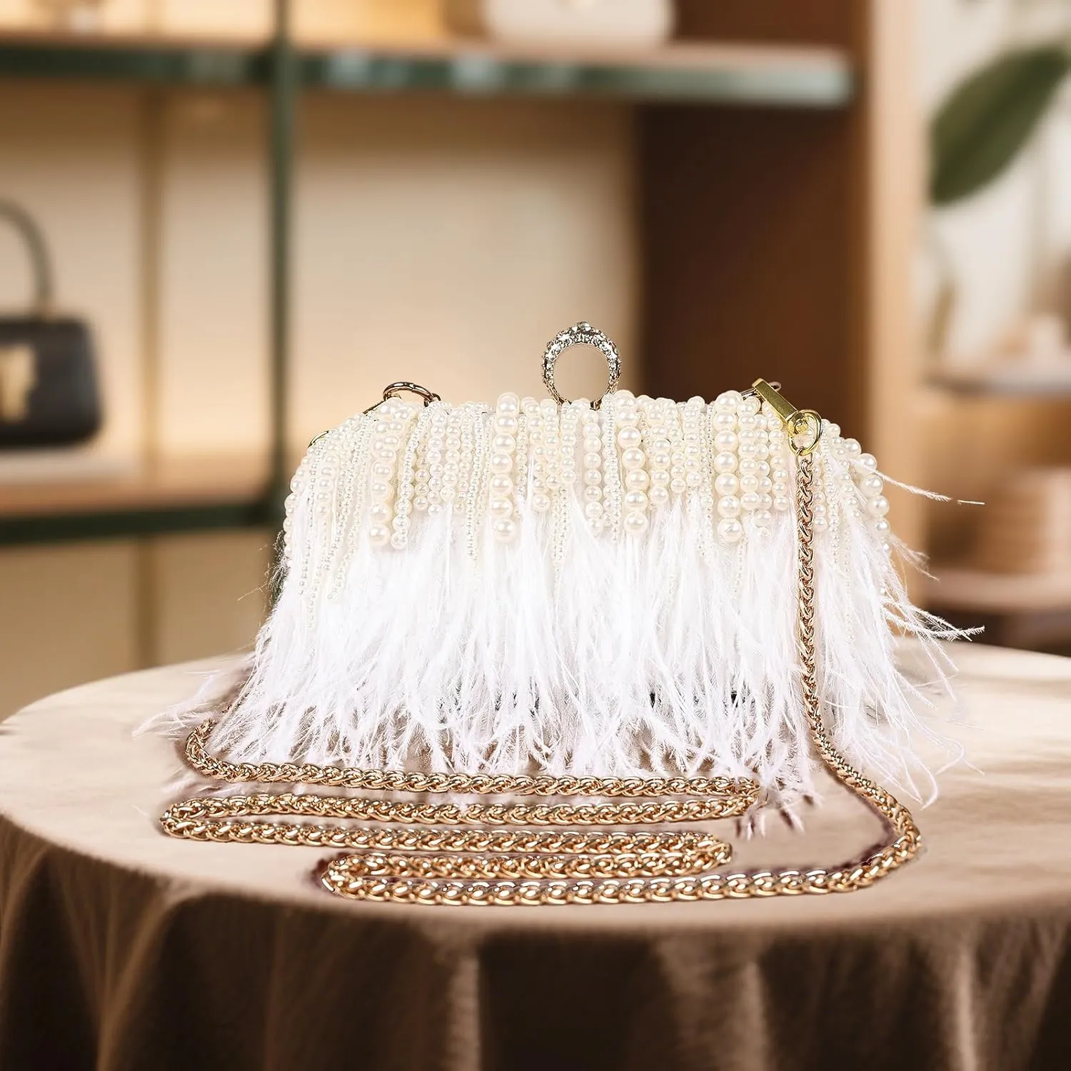 Women Ostrich Feather Tote Bag Fluffy Purse Clutch Feather Shoulder Crossbody Bag Evening Handbag for Wedding Party