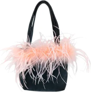 Women Ostrich Feather-trim Mini Handbag Cossbody Bag Cute Top Handle Bag for Party Weding Outing