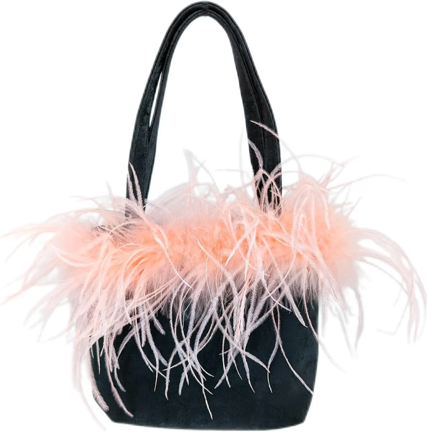 Women Ostrich Feather-trim Mini Handbag Cossbody Bag Cute Top Handle Bag for Party Weding Outing