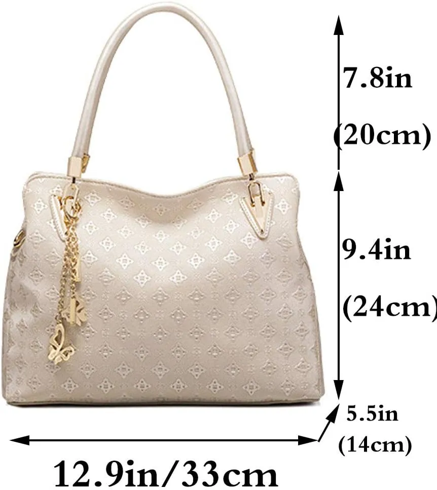 Women PU Ladies Handbag Purse Tote Satchel Shoulder Bag Tassel Print Top Handle Bag Clutch Card Holder