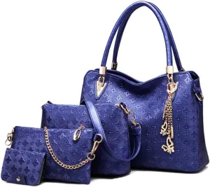 Women PU Ladies Handbag Purse Tote Satchel Shoulder Bag Tassel Print Top Handle Bag Clutch Card Holder