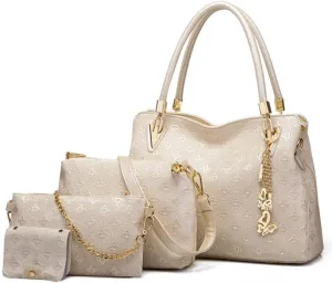 Women PU Ladies Handbag Purse Tote Satchel Shoulder Bag Tassel Print Top Handle Bag Clutch Card Holder