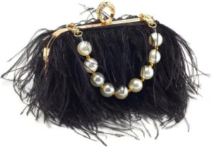 Women Pure Natural Ostrich Feather Fluffy Evening Clutch Purse Suitable for Party,Wedding,Tea Party Clutch Handbag